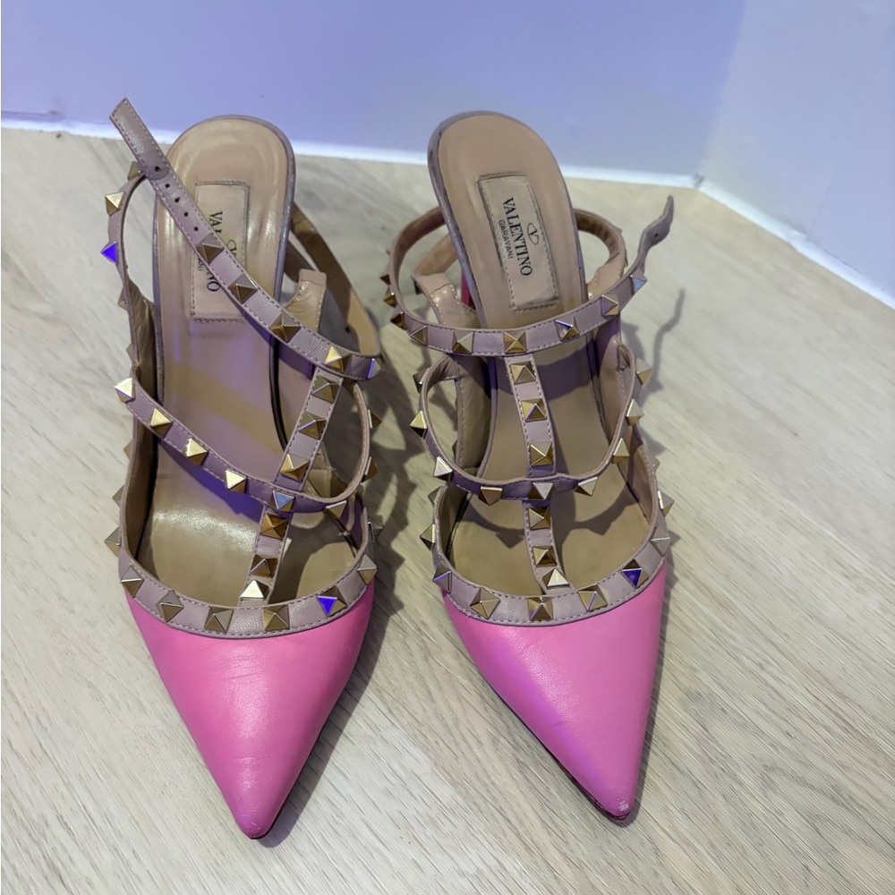 Valentino Pink and Tan Studded Heels
